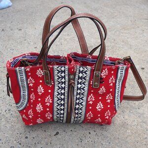 Tommy Hilfiger Boho Red Blue Tan Patterned Hobo Bag Expandable